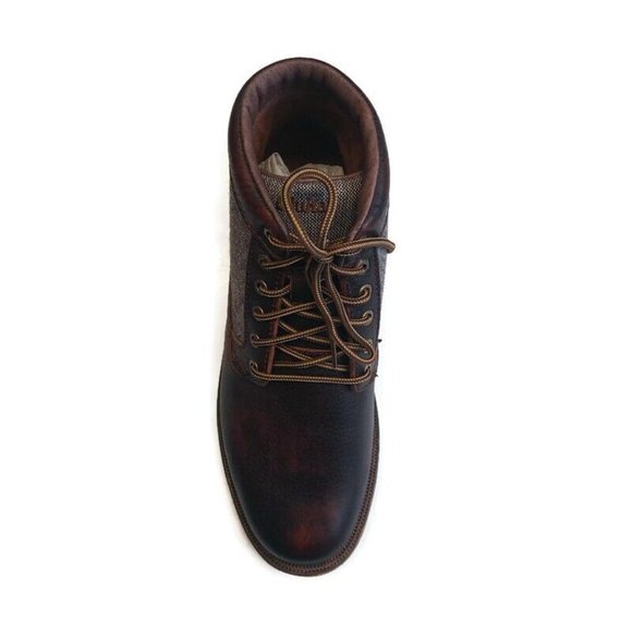 OluKai Men\'s Dark Brown Leather and Tan Fabric Boots main image 6